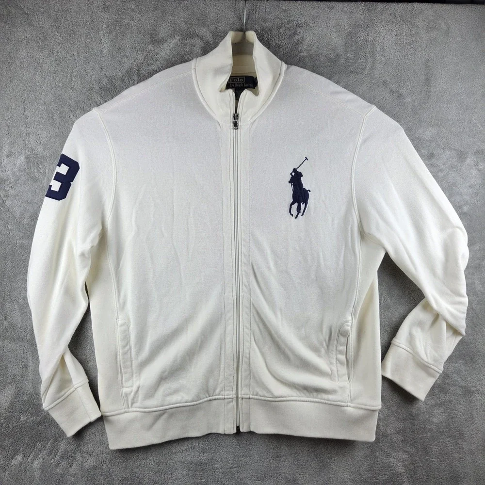 Vintage Polo Ralph Lauren Big Pony Track Full Zip Beige Jacket Mens 2XL